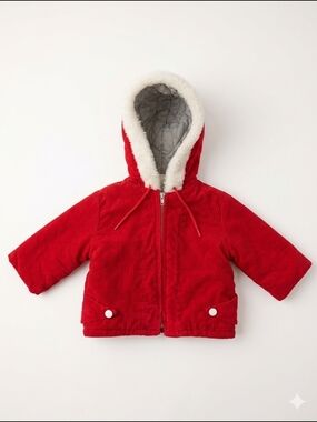 Vintage 1950s/60s Red Corduroy Toddler Hooded Jacket | Serval Sunburst Zipper